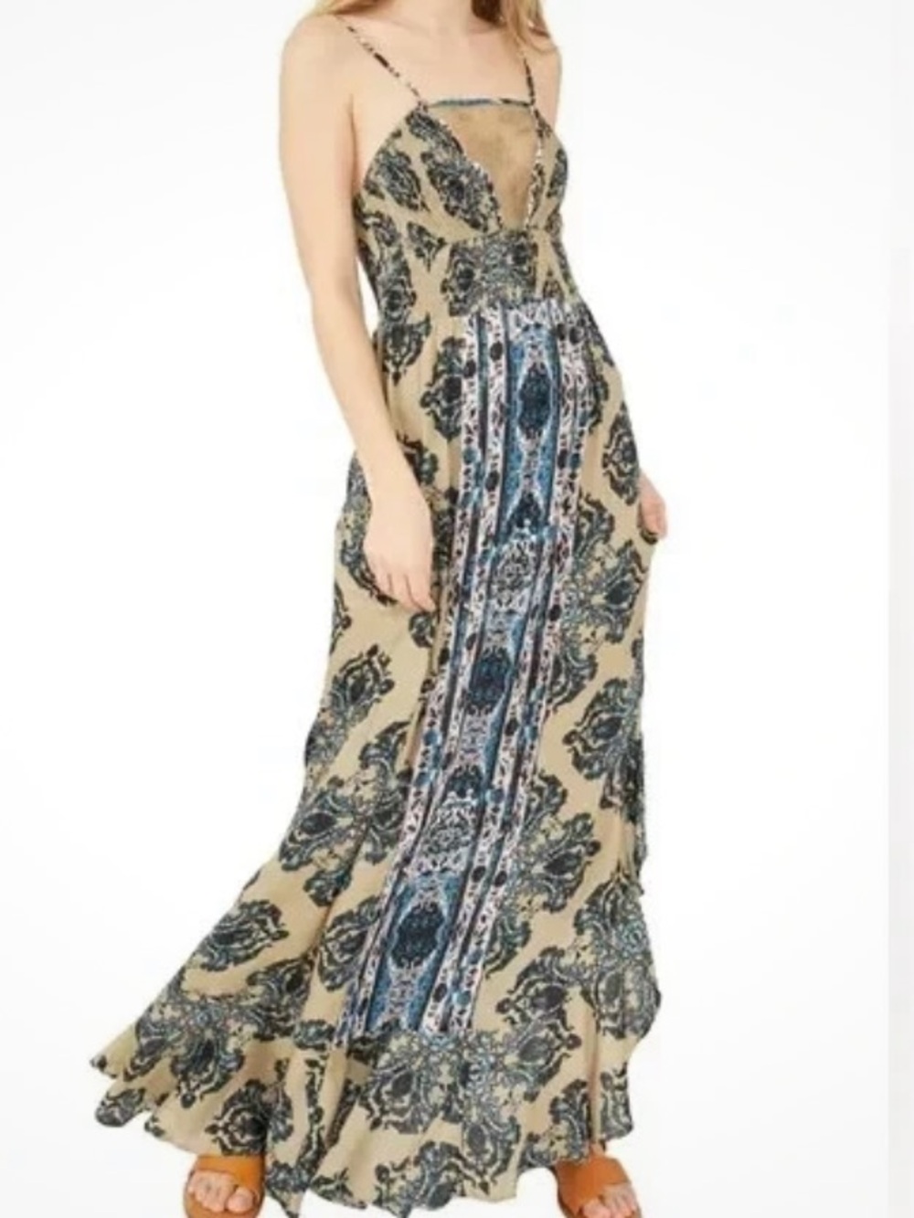 Free People Olive Green Printed Maxi Dress